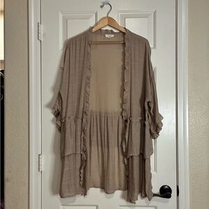 Easel Tan Ruffle Kimono